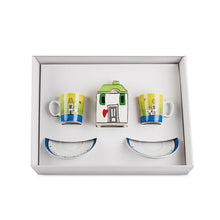 Carica l&#39;immagine nel visualizzatore di Gallery, Set 2 Tazze da Caffè con Zuccheriera &quot;Le casette&quot; Verde Egan
